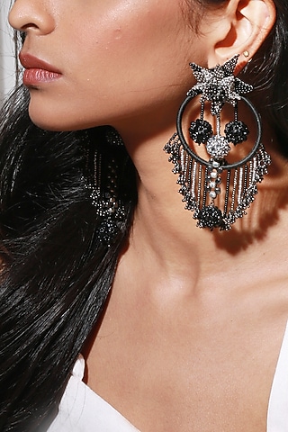 Two Tone Finish Dangler Earrings With Beads by Vaidaan Jewellery