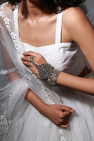 Two-Tone Finish Grey Beaded Hathphool by Vaidaan Jewellery