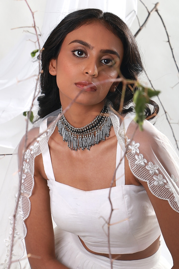 Two-Tone Finish Metal Beaded Choker Necklace by Vaidaan Jewellery