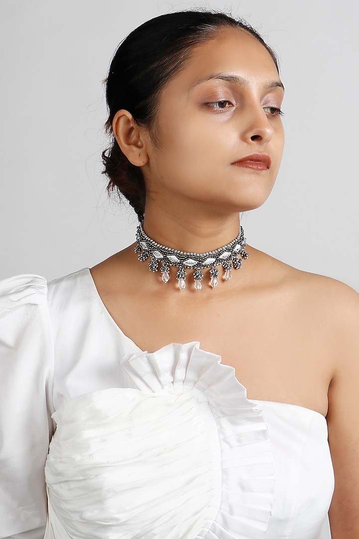 Two-Tone Finish Metal Bead & Stone Choker Necklace by Vaidaan Jewellery at Pernia's Pop Up Shop
