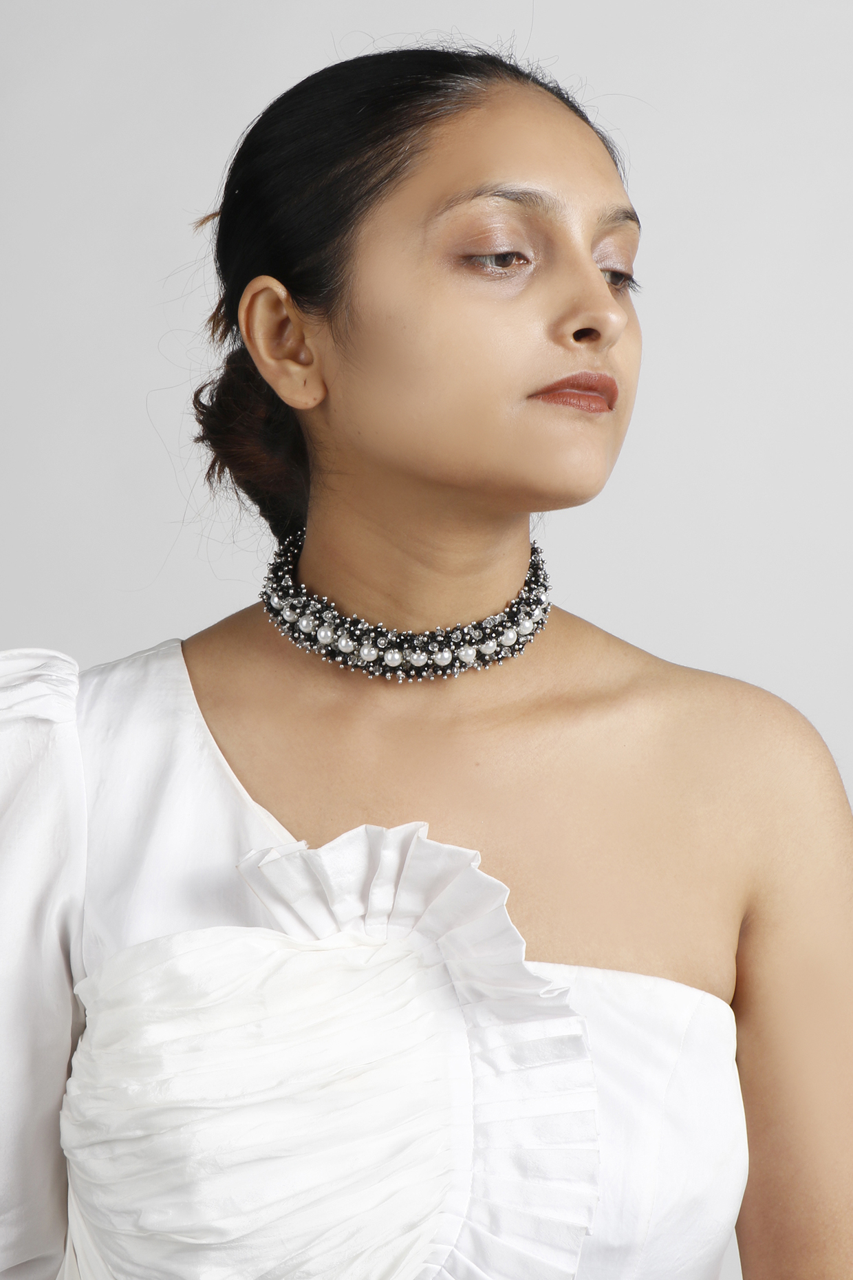 Two-Tone Finish Metal Bead & Stone Choker Necklace by Vaidaan Jewellery at Pernia's Pop Up Shop