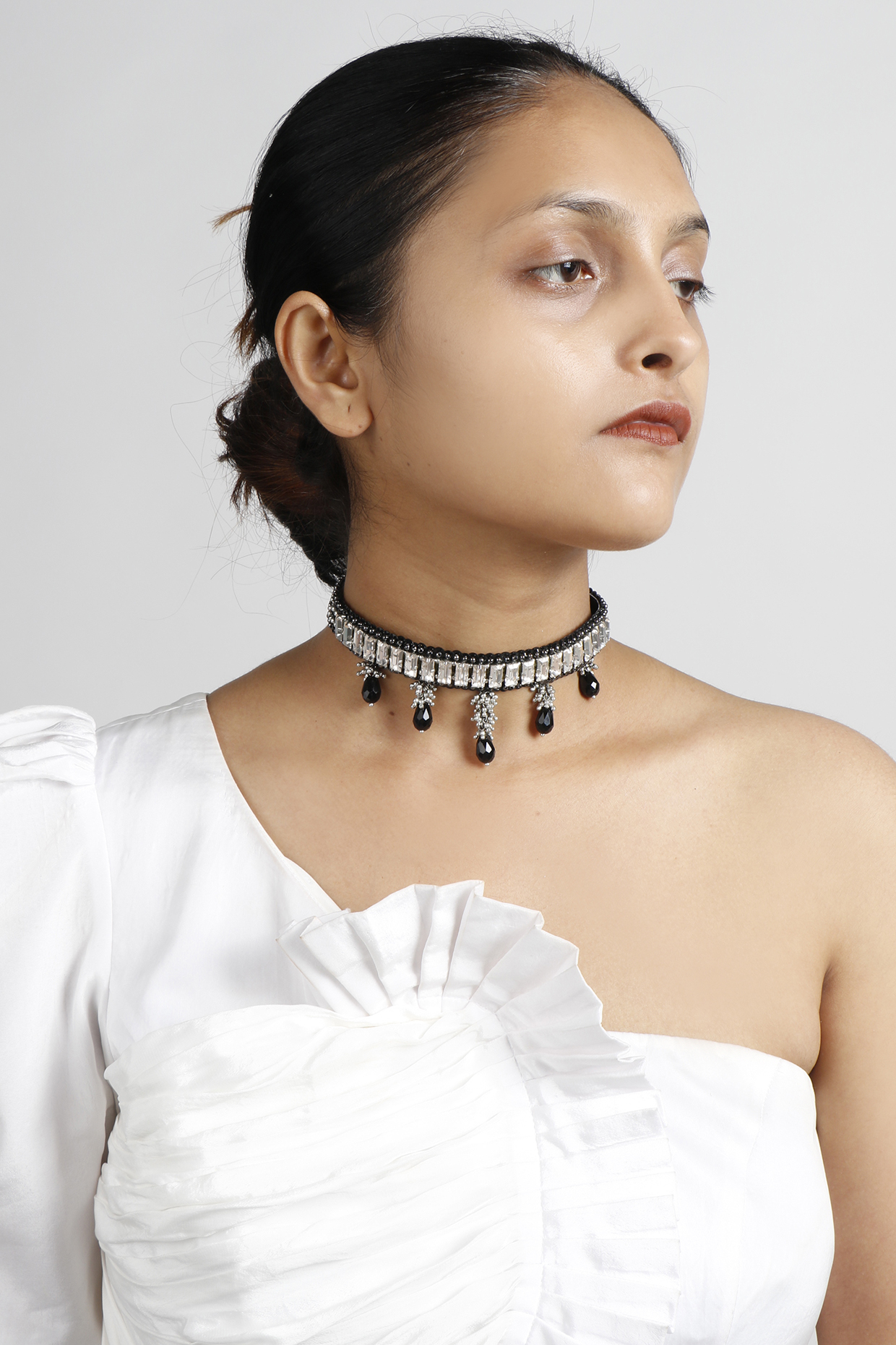 Two-Tone Finish Metal Bead & Crystal Stone Choker Necklace by Vaidaan Jewellery at Pernia's Pop Up Shop