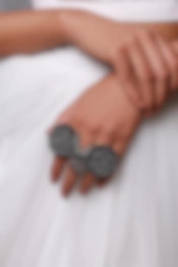 Two-Tone Finish Metal Beaded Handwoven Ring by Vaidaan Jewellery at Pernia's Pop Up Shop