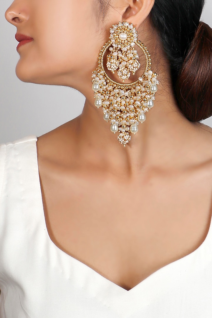 Gold Plated Beaded Dangler Earrings by Vaidaan Jewellery at Pernia's Pop Up Shop