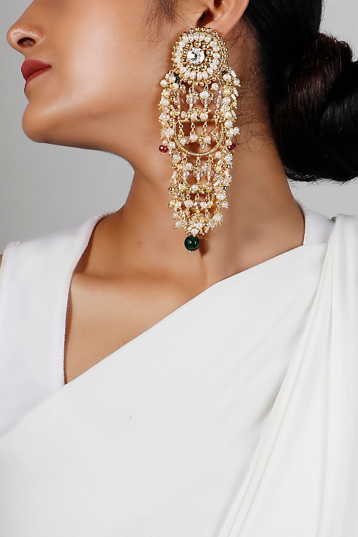 Gold Plated Beaded Dangler Earrings by Vaidaan Jewellery at Pernia's Pop Up Shop