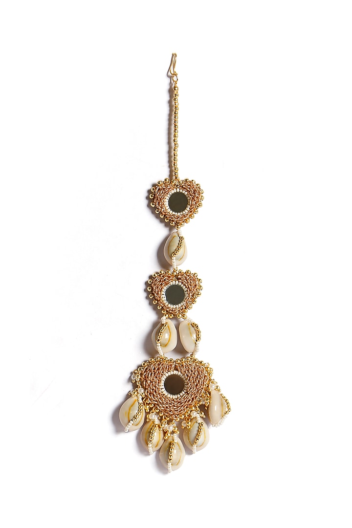 Gold Plated Mirror & Pearl Maang Tikka by Vaidaan Jewellery at Pernia's Pop Up Shop