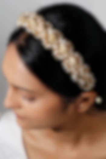 Gold Plated Pearl & Shell Hair Band by Vaidaan Jewellery at Pernia's Pop Up Shop