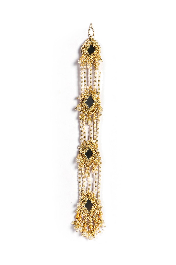 Gold Plated Mirror & Pearl Maang Tikka by Vaidaan Jewellery at Pernia's Pop Up Shop