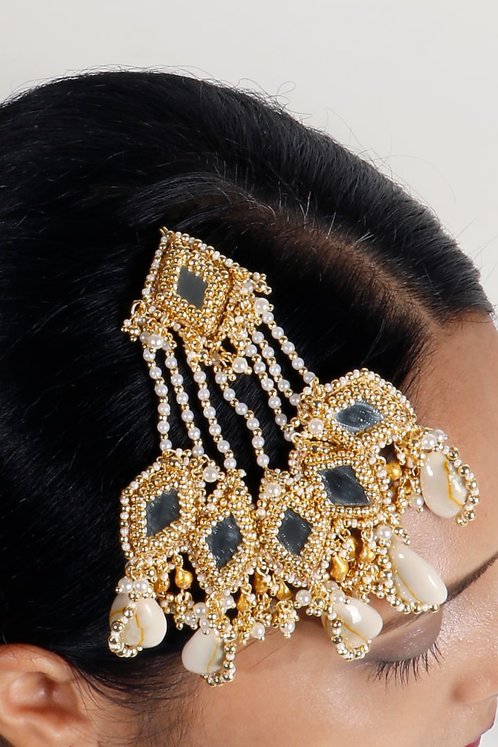 Gold Plated Mirror & Pearl Passa by Vaidaan Jewellery at Pernia's Pop Up Shop