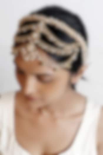 Gold Plated Beads & Pearl Hair Band by Vaidaan Jewellery at Pernia's Pop Up Shop