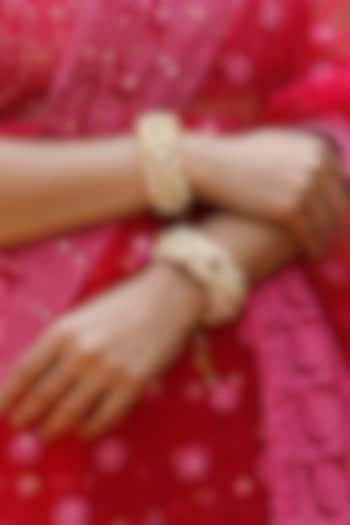 Gold Plated Shell & Pearl Bracelet by Vaidaan Jewellery at Pernia's Pop Up Shop