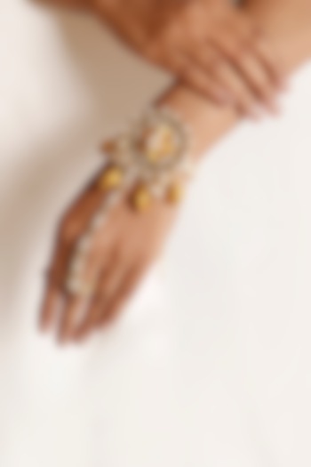 Gold Plated Shell & Pearl Haathphool by Vaidaan Jewellery at Pernia's Pop Up Shop