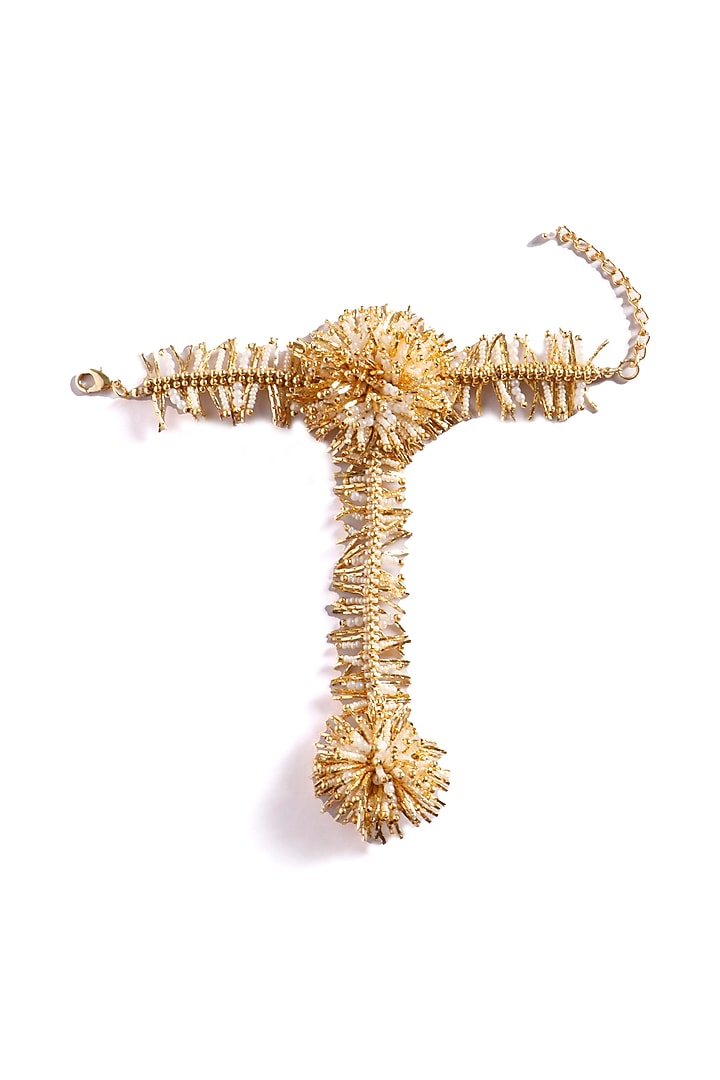 Gold Plated Shell & Pearl Haathphool by Vaidaan Jewellery at Pernia's Pop Up Shop