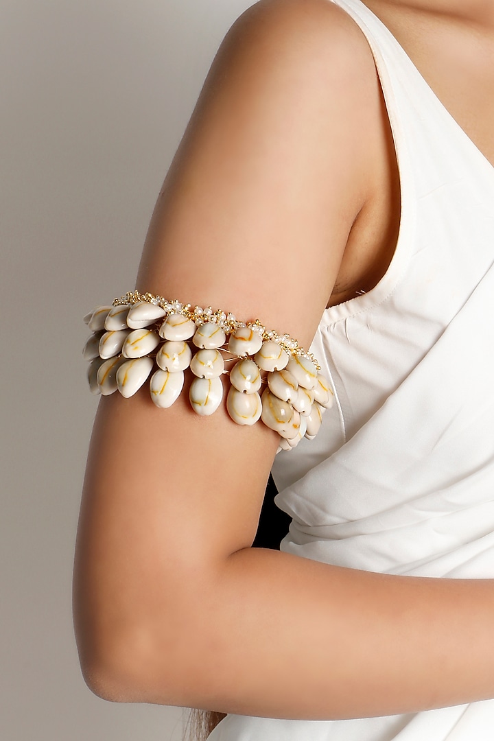 Gold Plated Shell & Pearl Bajuband by Vaidaan Jewellery