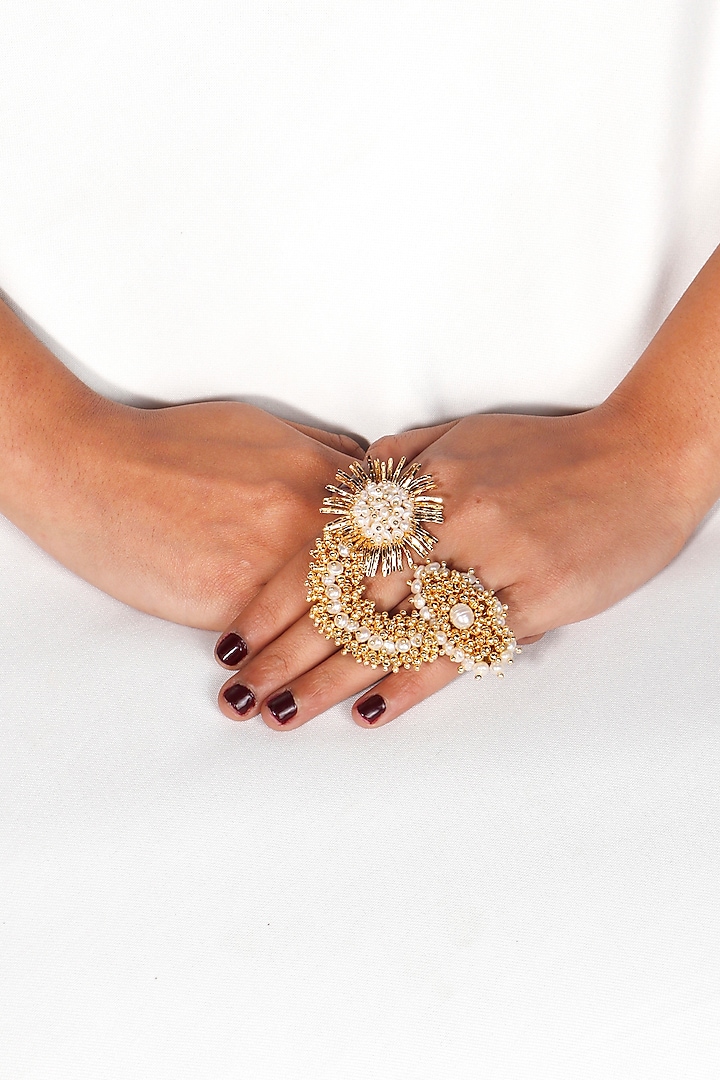 Gold Plated Beads & Pearl Ring by Vaidaan Jewellery at Pernia's Pop Up Shop