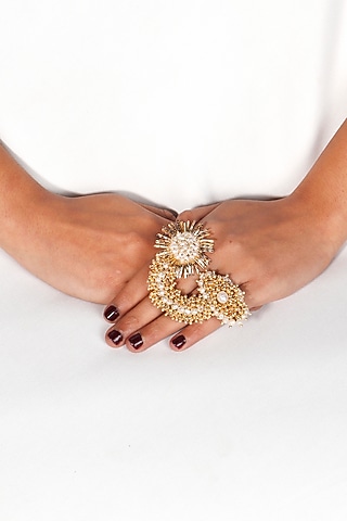 Gold Plated Beads & Pearl Ring by Vaidaan Jewellery