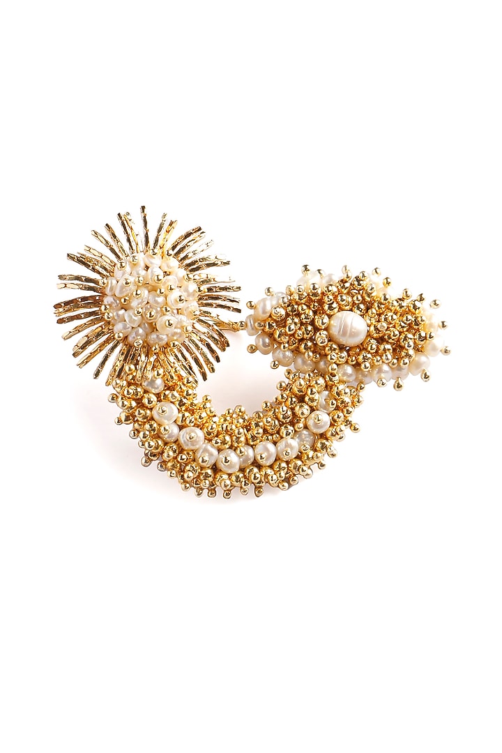 Gold Plated Beads & Pearl Ring by Vaidaan Jewellery at Pernia's Pop Up Shop