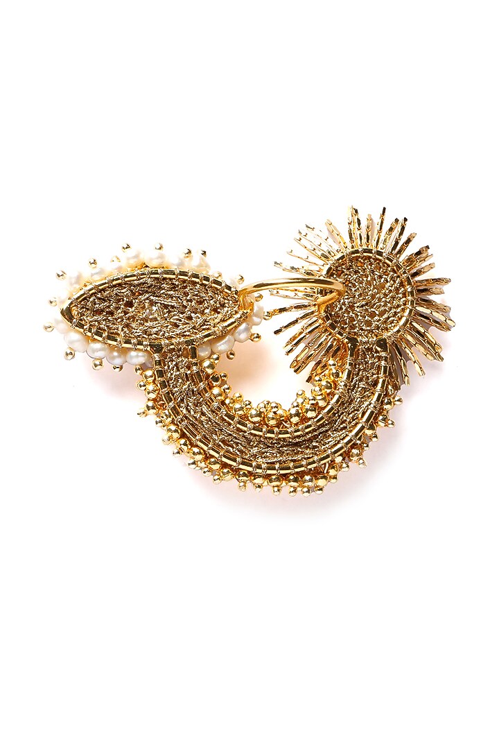 Gold Plated Beads & Pearl Ring by Vaidaan Jewellery at Pernia's Pop Up Shop