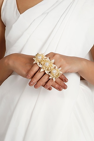 Gold Plated Pearl Ring by Vaidaan Jewellery