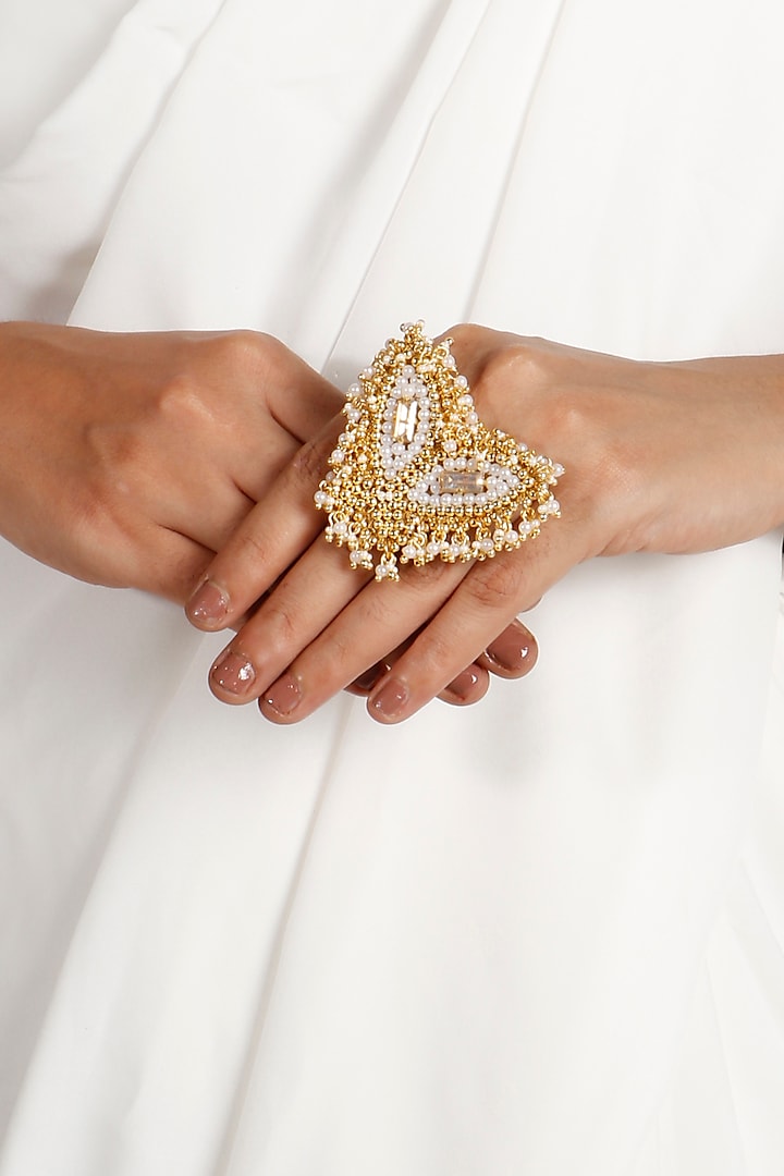 Gold Plated Pearl Ring by Vaidaan Jewellery
