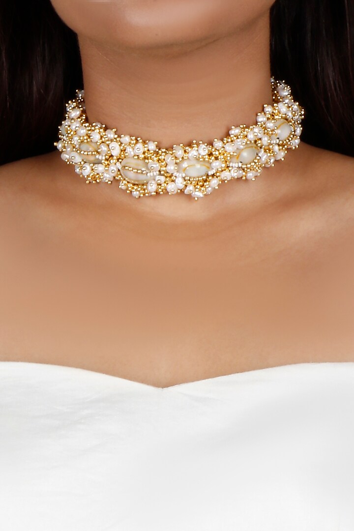 Gold Plated Pearl Necklace by Vaidaan Jewellery