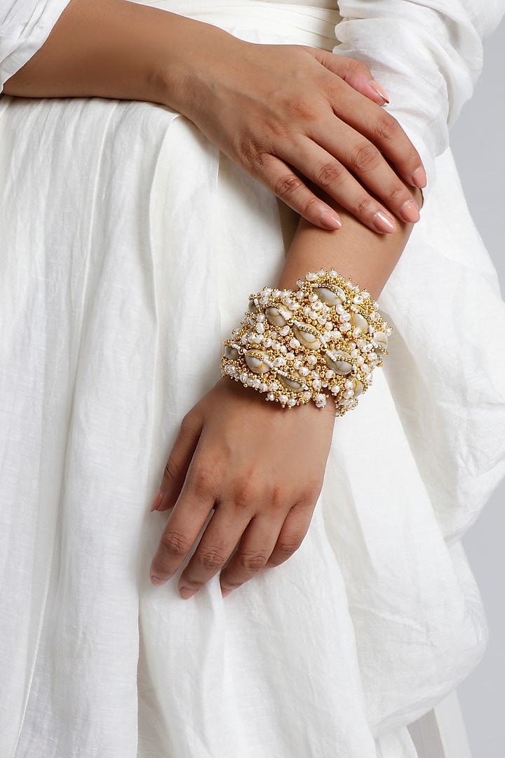 Gold Plated Pearl Hand Harness by Vaidaan Jewellery