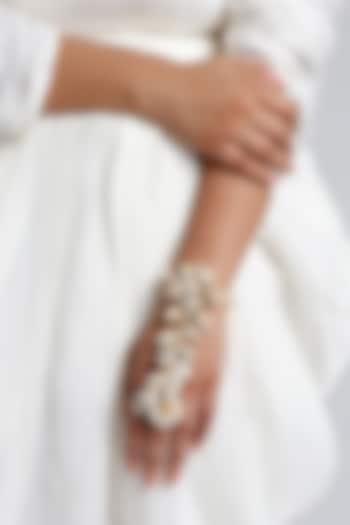 Gold Plated Pearl Hand Embroidered Hath Phool by Vaidaan Jewellery at Pernia's Pop Up Shop