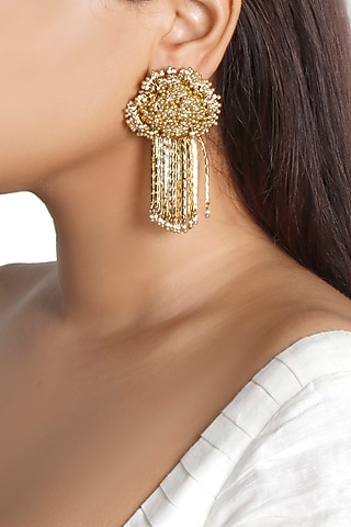 Gold Plated Pearl & Seashell Earrings by Vaidaan Jewellery