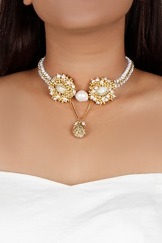 Gold Plated Pearl Choker Necklace by Vaidaan Jewellery