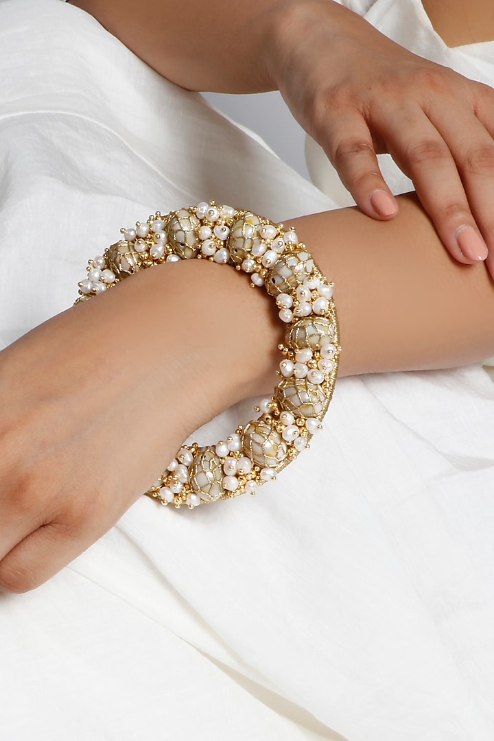 Gold Plated Pearl & Beaded Bangle by Vaidaan Jewellery