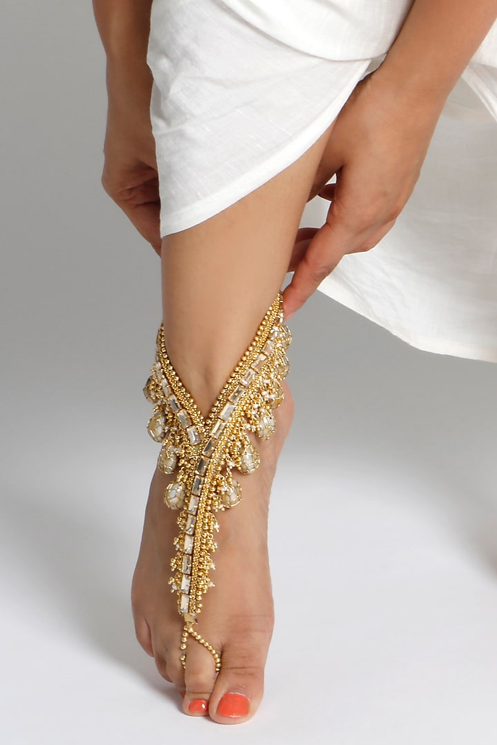 Gold Plated Pearl Anklet by Vaidaan Jewellery
