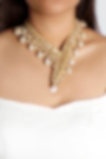 Gold Plated Pearl & Beads Choker Necklace by Vaidaan Jewellery