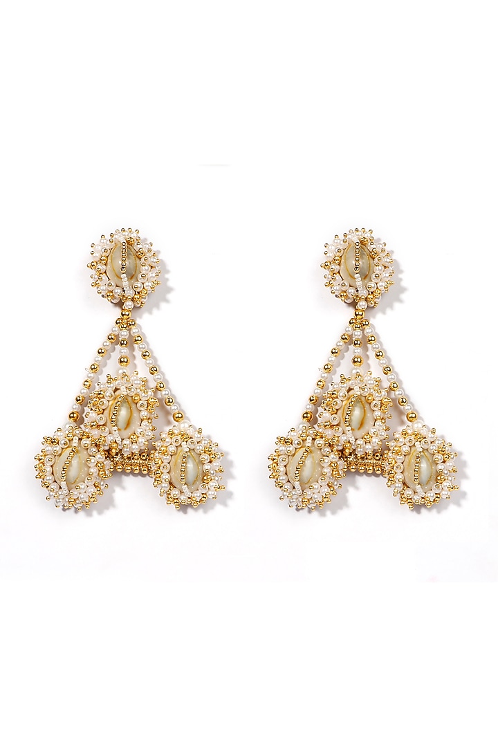 Gold Plated Shells & Pearls Earrings by Vaidaan Jewellery at Pernia's Pop Up Shop