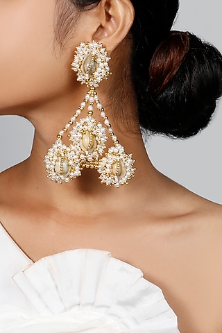 Gold Plated Shells & Pearls Earrings by Vaidaan Jewellery