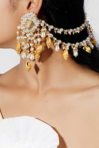 Gold Plated Pearls & Beads Earrings by Vaidaan Jewellery