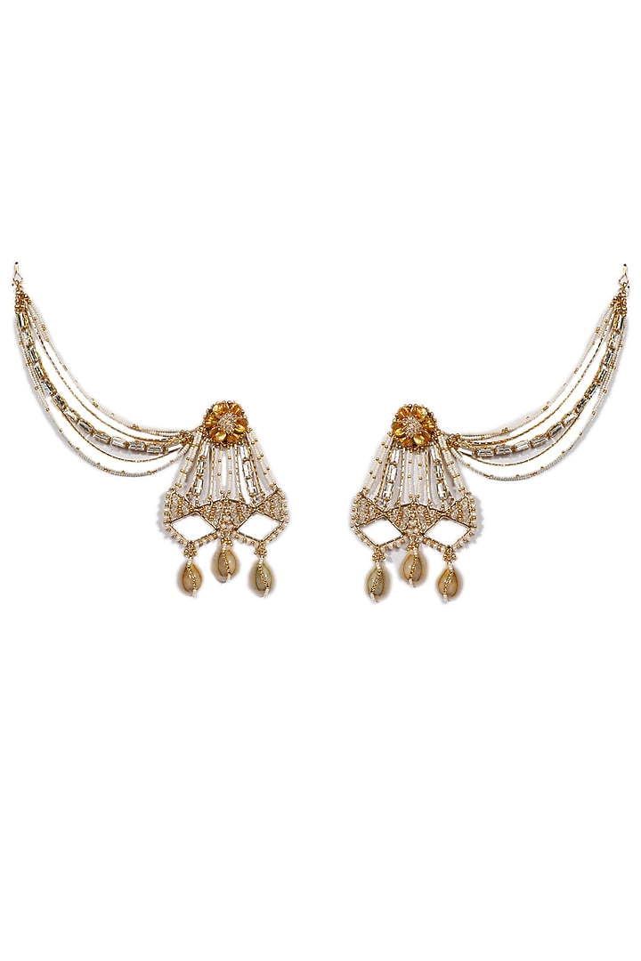 Gold Plated Zircon & Pearls Chandbali Earrings by Vaidaan Jewellery at Pernia's Pop Up Shop