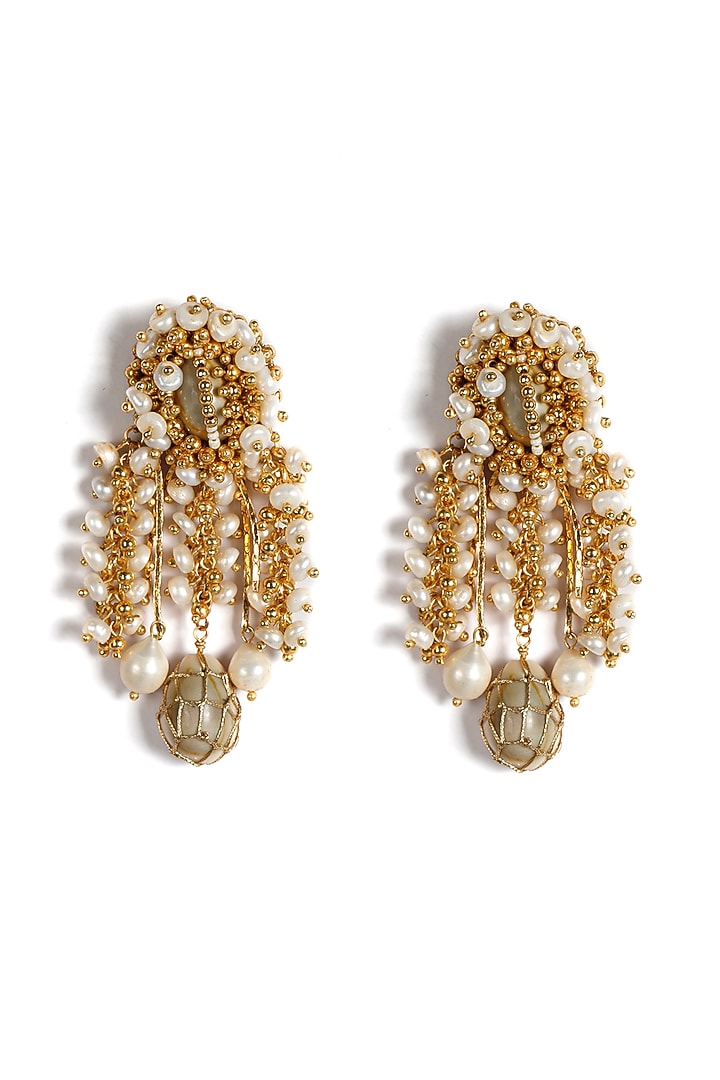 Gold Plated Beads & Pearls Earrings by Vaidaan Jewellery at Pernia's Pop Up Shop