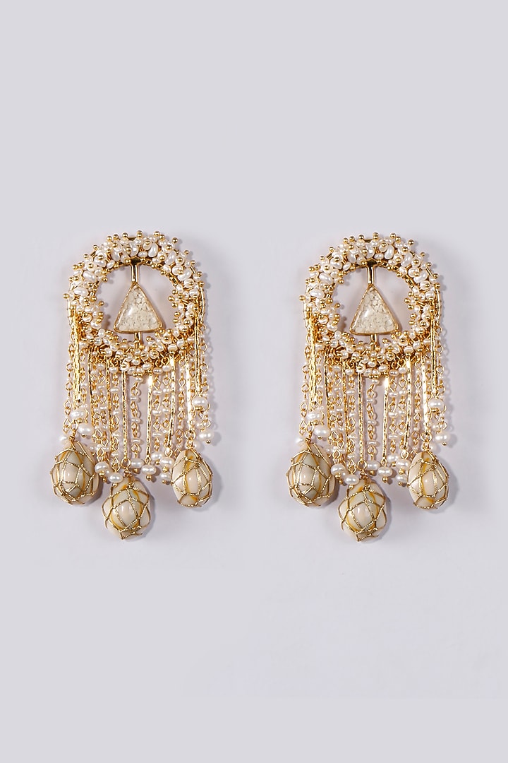 Gold Plated Enameled Pearl Earrings by Vaidaan Jewellery at Pernia's Pop Up Shop