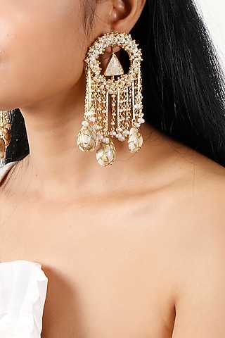 Gold Plated Enameled Pearl Earrings by Vaidaan Jewellery