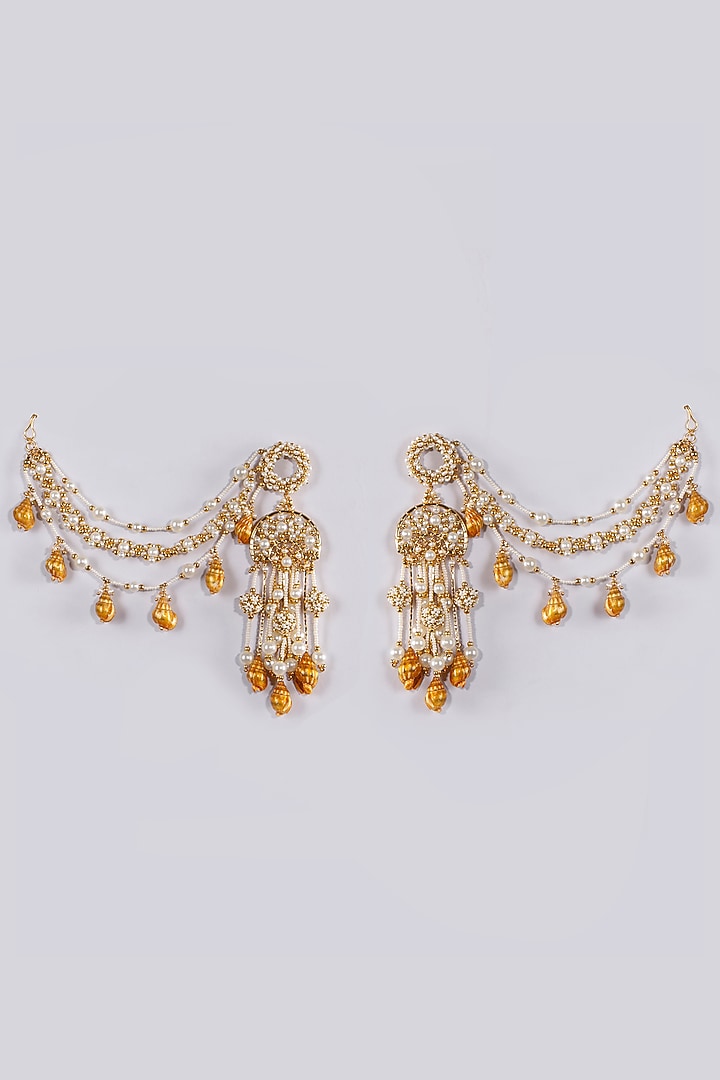 Gold Plated Zircons & Shells Dangler Earrings by Vaidaan Jewellery at Pernia's Pop Up Shop