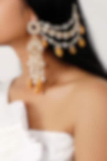 Gold Plated Zircons & Shells Dangler Earrings by Vaidaan Jewellery