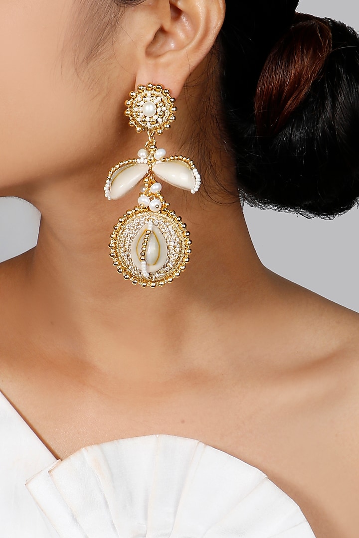 Gold Plated Shells Dangler Earrings by Vaidaan Jewellery
