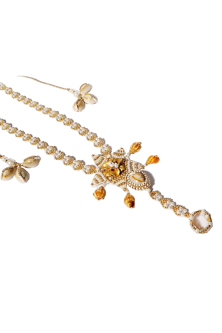 Gold Plated Enameled Shells Haath Phool by Vaidaan Jewellery