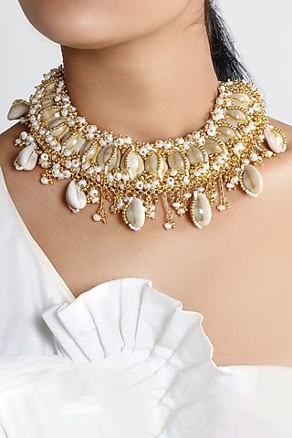 Gold Plated Pearls Choker Necklace by Vaidaan Jewellery