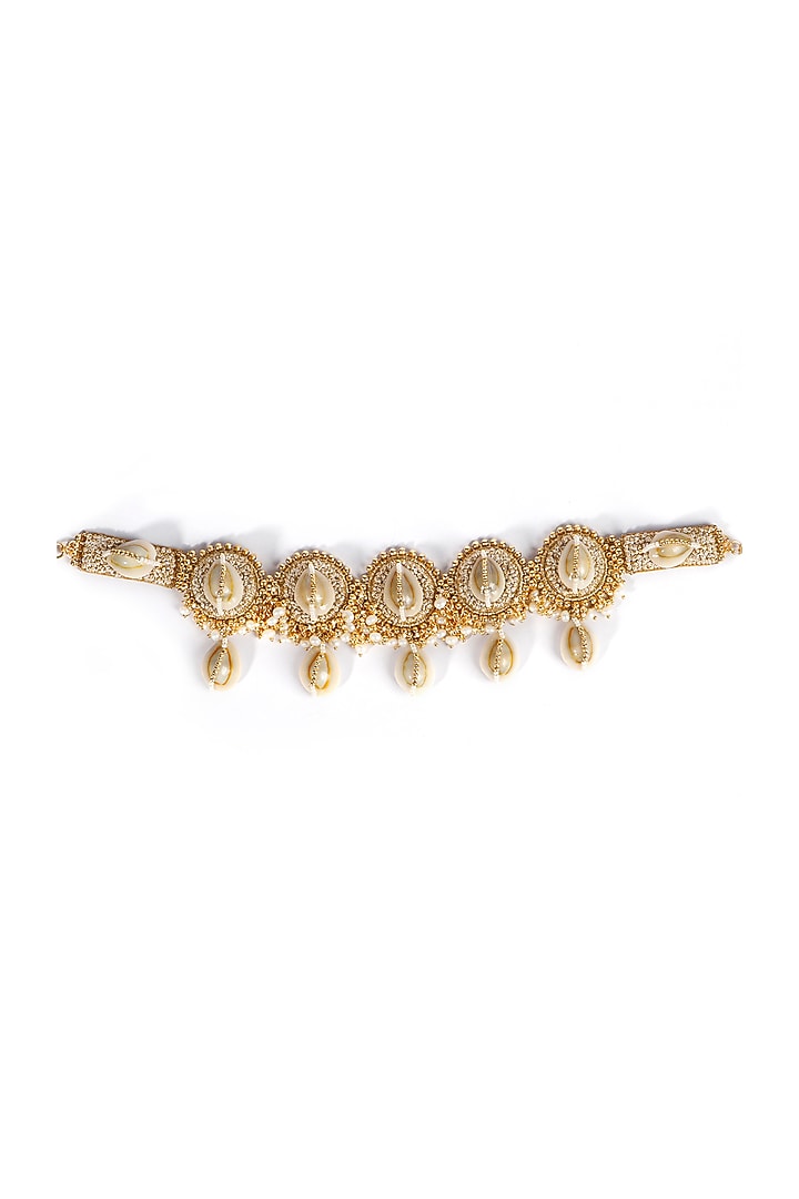 Gold Plated Shell & Pearls Choker Necklace by Vaidaan Jewellery at Pernia's Pop Up Shop