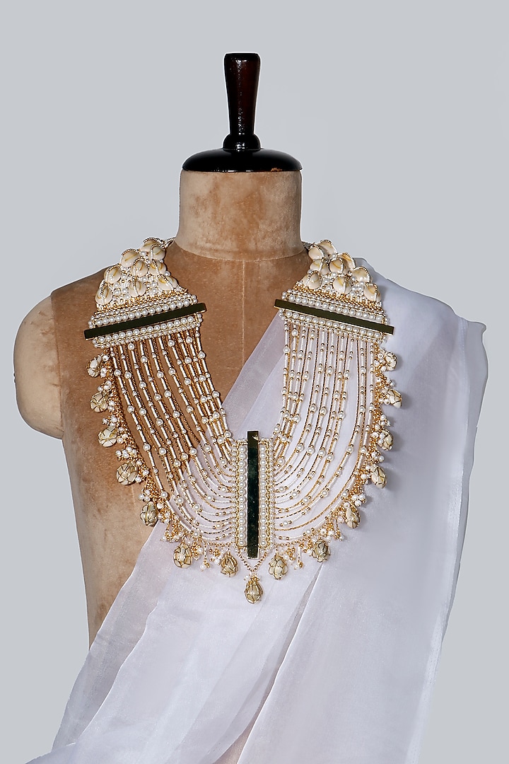 Gold Plated Pearls Long Necklace by Vaidaan Jewellery