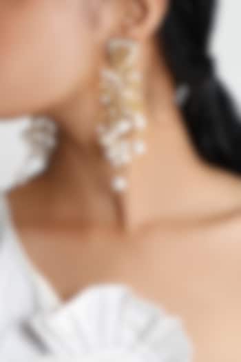 Gold Finish Pearl Earrings by Vaidaan Jewellery at Pernia's Pop Up Shop