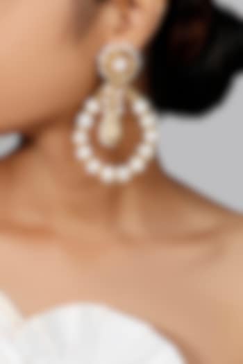 Gold Finish Pearl & Beads Earrings by Vaidaan Jewellery