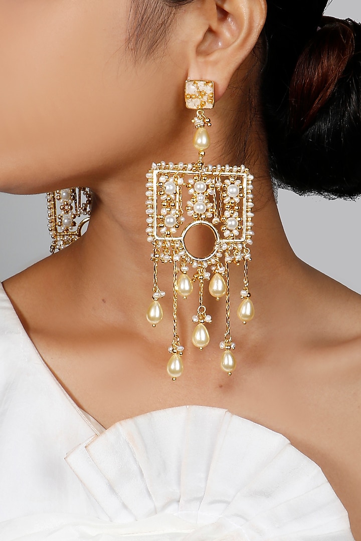 Gold Finish Beads & Pearls Earrings by Vaidaan Jewellery