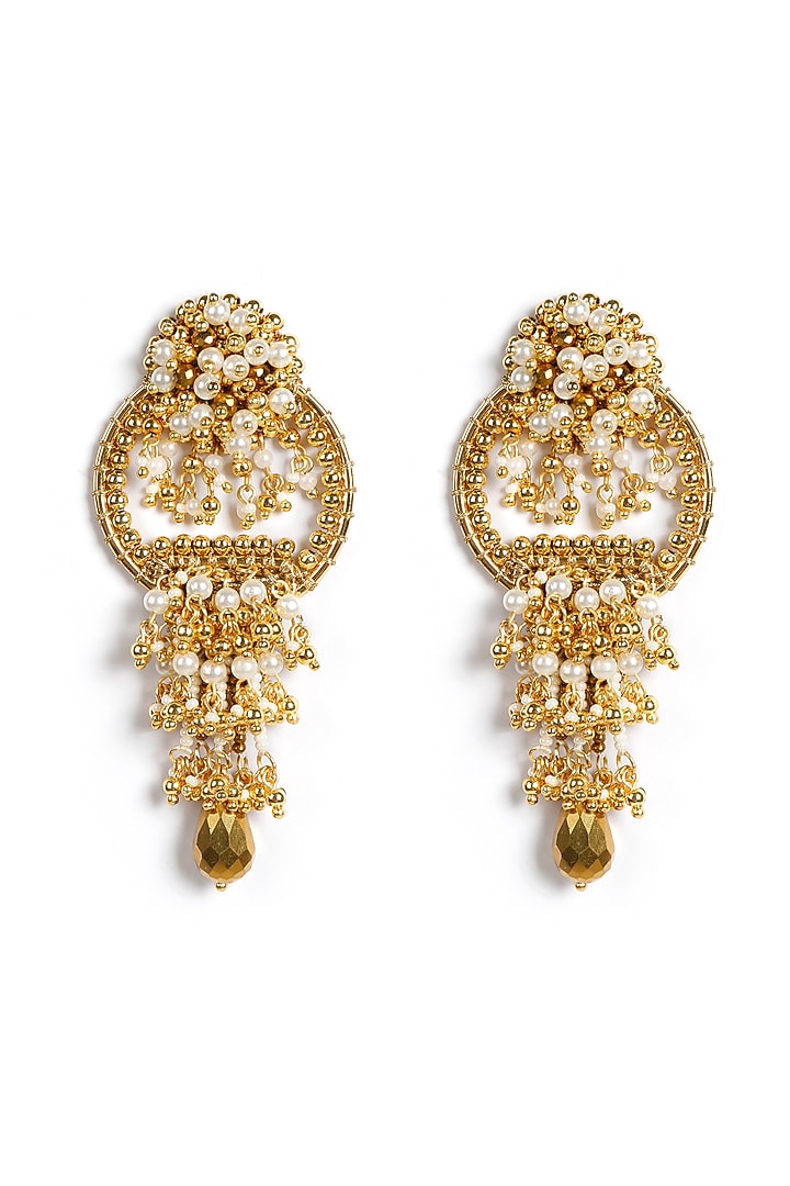 Gold Finish Pearls & Beads Earrings by Vaidaan Jewellery at Pernia's Pop Up Shop